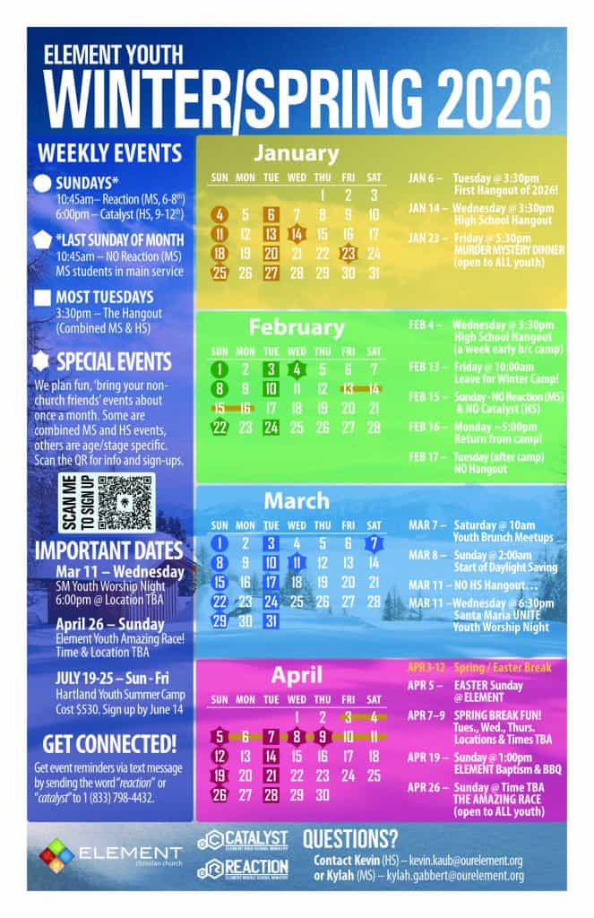 Youth Calendar of Upcoming Events